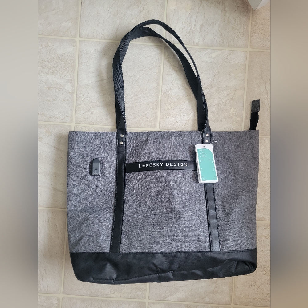 Grey travel tote, laptop carrier